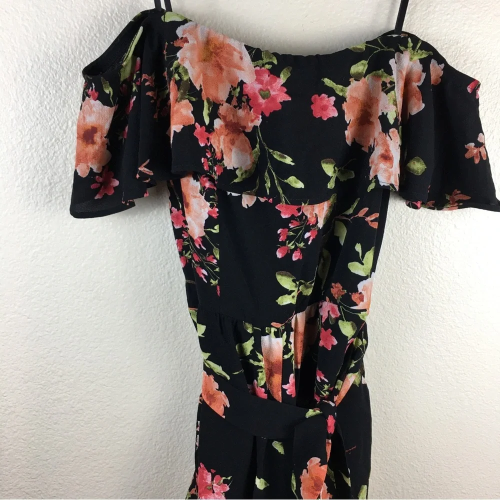 Premier Amour Floral Romper Crepe Ruffle Short Sleeve Off Shoulder Back Zip 10